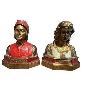 Bookends Dante & Beatrice Armor Bronze Company c1920
